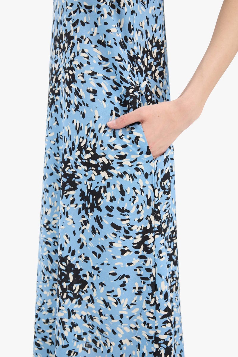 DeFacto Blue Woman Crew Neck Floral Sleeveless Midi Dress Casual - Image 4